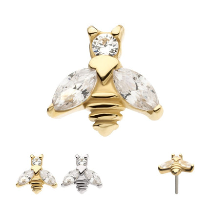 Invictus 14Kt Gold Threadless Bee Top with Prong Set Marquise Gem Wings