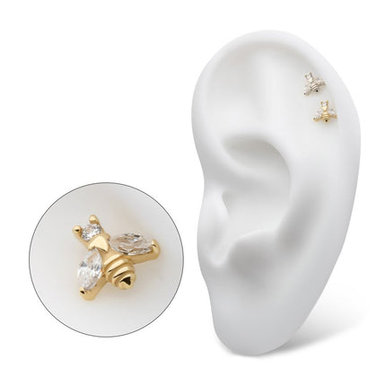 Invictus 14Kt Gold Threadless Bee Top with Prong Set Marquise Gem Wings