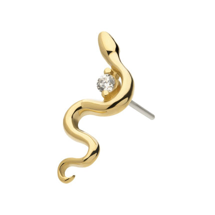 Invictus 14Kt Yellow Gold Threadless Snake Top with 2 Prong Clear CZ