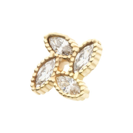 Invictus 14Kt Yellow Gold Threadless Flower Top with 4 Marquise Clear CZ