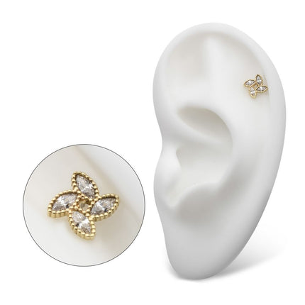 Invictus 14Kt Yellow Gold Threadless Flower Top with 4 Marquise Clear CZ