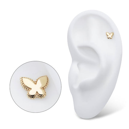 Invictus 14Kt Yellow Gold Threadless Beaded Edge Butterfly Top
