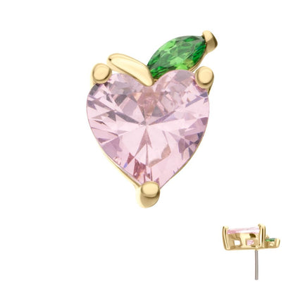 Invictus 14Kt Yellow Gold Threadless Peach Heart with Leaf Top