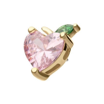 Invictus 14Kt Yellow Gold Threadless Peach Heart with Leaf Top