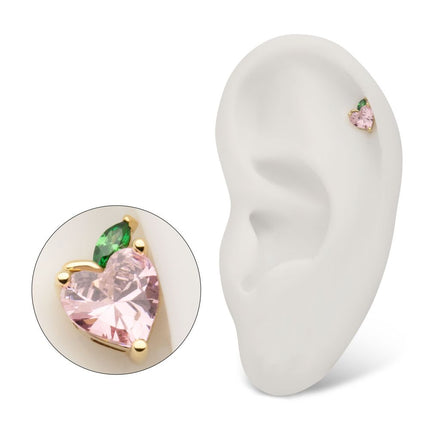 Invictus 14Kt Yellow Gold Threadless Peach Heart with Leaf Top
