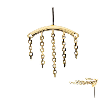 Invictus 14Kt Yellow Gold Threadless Vertical Helix Curved Bar Top with 5-Chain Dangle