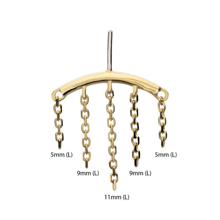 Invictus 14Kt Yellow Gold Threadless Vertical Helix Curved Bar Top with 5-Chain Dangle