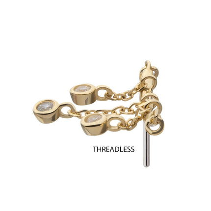 Invictus 14Kt Yellow Gold Threadless Vertical Helix Curved Bar Top with 5-Chain & Bezel Set Gem  Dangle