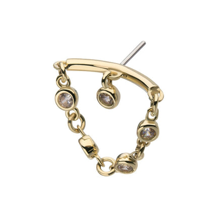 Invictus 14Kt Yellow Gold Threadless Vertical Helix Curved Bar Top with Bezel Set Round Gem Dangle