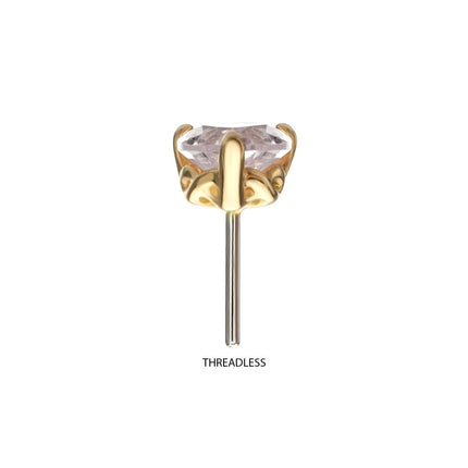 Invictus 14Kt Yellow Gold Threadless 3-Prong "Icon Heart" CZ Gem Top