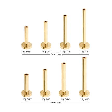 Invictus 14Kt Gold Threadless Labret with 3mm Base