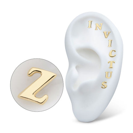 Invictus 14Kt Yellow Gold Threadless Cooper Black Italic Letter Initial Tops