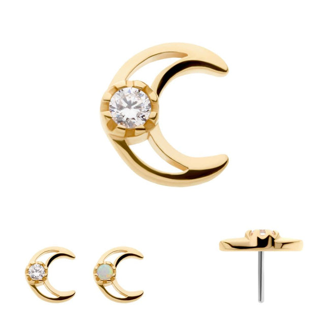 Invictus 14Kt Yellow Gold Threadless with CZ/Opal Crescent Moon Top