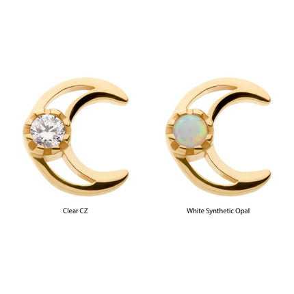 Invictus 14Kt Yellow Gold Threadless with CZ/Opal Crescent Moon Top
