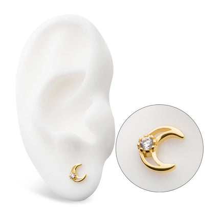 Invictus 14Kt Yellow Gold Threadless with CZ/Opal Crescent Moon Top