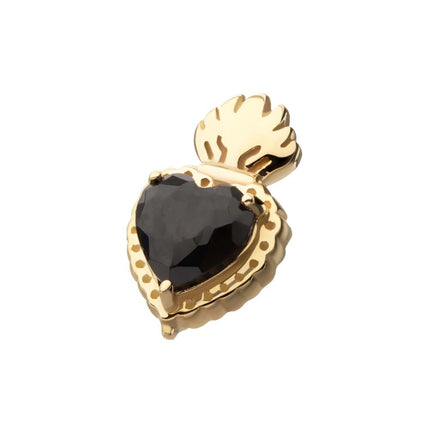 Invictus 14Kt Yellow Gold Threadless Prong Set Black Gem Sacred Heart Top