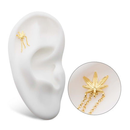 Invictus 14Kt Yellow Gold Threadless Pot Leaf Top with Dangle Chains