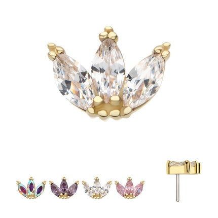 Invictus 14Kt Yellow Gold Threadless Beaded Edge Marquise Fan Gem Cluster Top