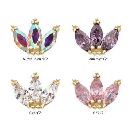 Invictus 14Kt Yellow Gold Threadless Beaded Edge Marquise Fan Gem Cluster Top
