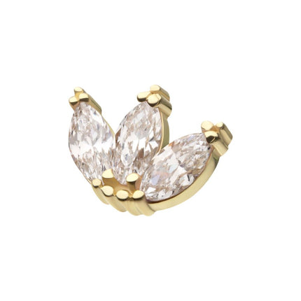 Invictus 14Kt Yellow Gold Threadless Beaded Edge Marquise Fan Gem Cluster Top