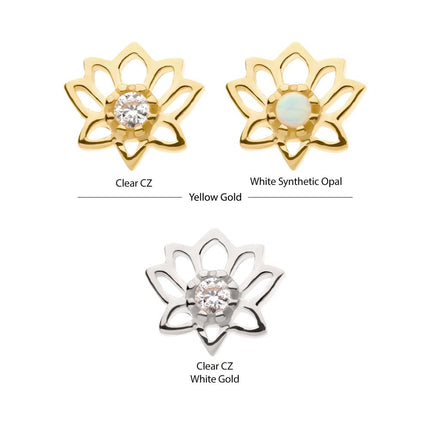 Invictus 14Kt Gold Threadless Lotus Flower Top with Prong Set Gem