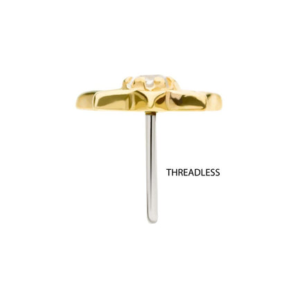 Invictus 14Kt Gold Threadless Lotus Flower Top with Prong Set Gem