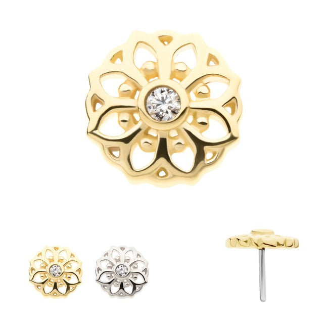 Invictus 14Kt Gold Threadless Mandala Flower Top with Bezel Gem
