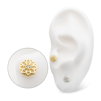 Invictus 14Kt Gold Threadless Mandala Flower Top with Bezel Gem
