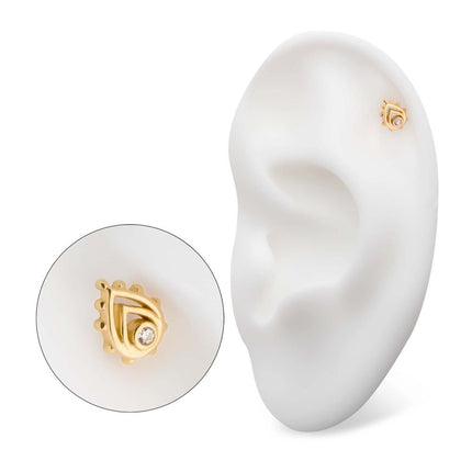 Invictus 14Kt Yellow Gold Threadless Bezel Set Gem/Opal Beaded Edge Teardrop Top