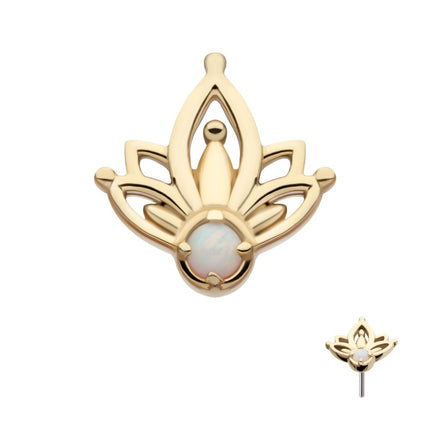 Invictus 14Kt Yellow Gold Threadless Prong Set Round White Opal Petal Flower Top