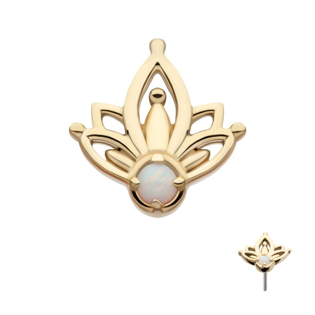 Invictus 14Kt Yellow Gold Threadless Prong Set Round White Opal Petal Flower Top