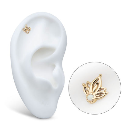 Invictus 14Kt Yellow Gold Threadless Prong Set Round White Opal Petal Flower Top