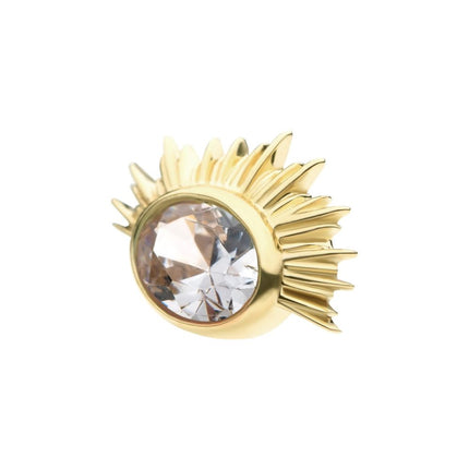 Invictus 14Kt Yellow Gold Threadless with Bezel Set Oval Clear CZ/White Synthetic Opal Starburst Top