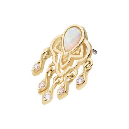 Invictus 14Kt Yellow Gold Threadless Bezel Set Teardrop & Round Gem/Opal Mandala Dangle Top