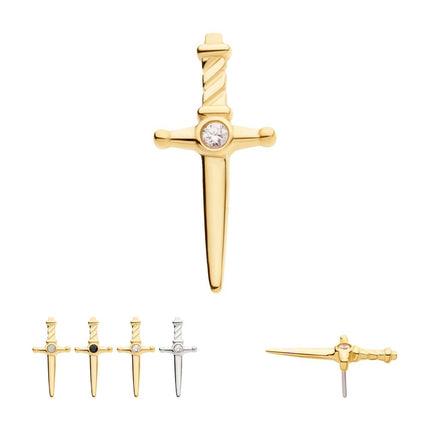 Invictus 14Kt Gold Threadless Dagger Top with Bezel Gem/Opal