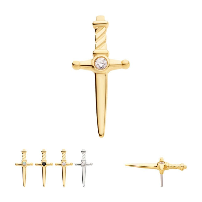 Invictus 14Kt Gold Threadless Dagger Top with Bezel Gem/Opal