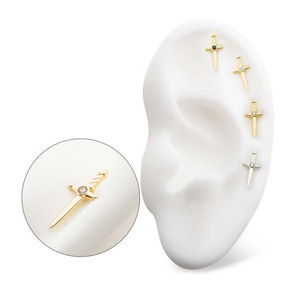 Invictus 14Kt Gold Threadless Dagger Top with Bezel Gem/Opal