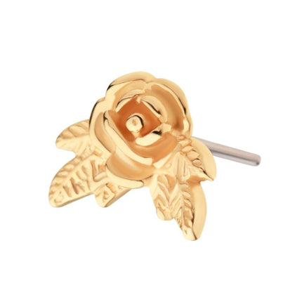 Invictus 14Kt Yellow Gold Threadless Angled Rose with Leaves Top