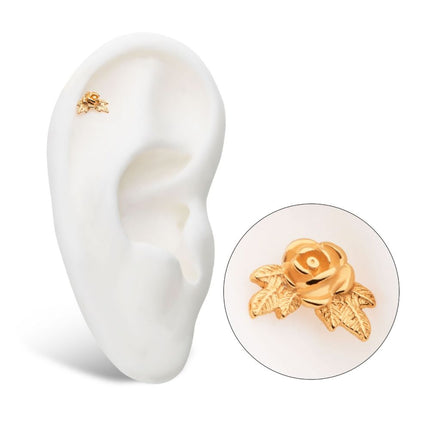 Invictus 14Kt Yellow Gold Threadless Angled Rose with Leaves Top
