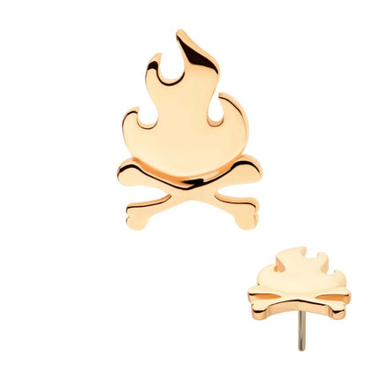 Invictus 14kt Yellow Gold Threadless Flame with Crossbone Top