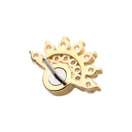Invictus 14Kt Yellow Gold Threadless with Bezel Set White Synthetic Opal & Prong Set Clear CZ Fan Cluster Top