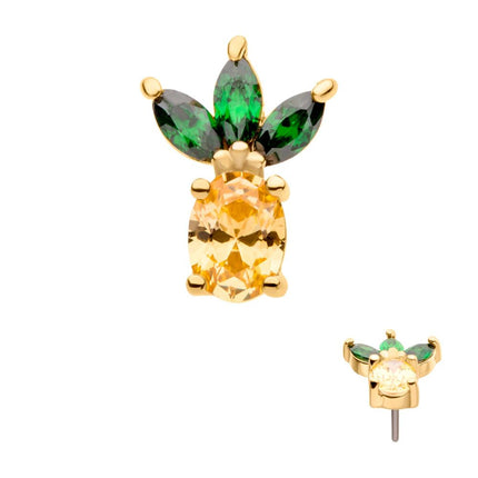 Invictus 14Kt Yellow Gold Threadless with Prong Set Marquise & Oval CZ Pineapple Top