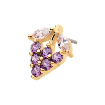 Invictus 14Kt Yellow Gold Threadless with Prong Set Marquise & Round CZ Grape Top