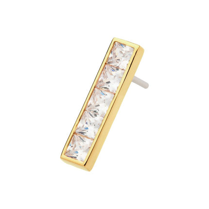Invictus 14Kt Yellow Gold Threadless with Channel Set CZ 5-Cluster Bar Top