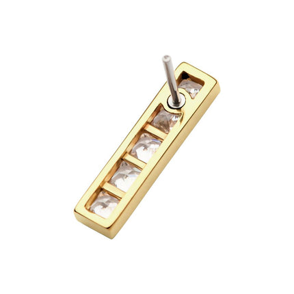 Invictus 14Kt Yellow Gold Threadless with Channel Set CZ 5-Cluster Bar Top