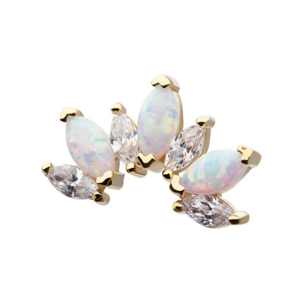Invictus 14Kt Yellow Gold Threadless Prong Set Marquise CZ/Opal Fan Shape 7-Cluster Top