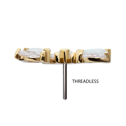 Invictus 14Kt Yellow Gold Threadless Prong Set Marquise CZ/Opal Fan Shape 7-Cluster Top