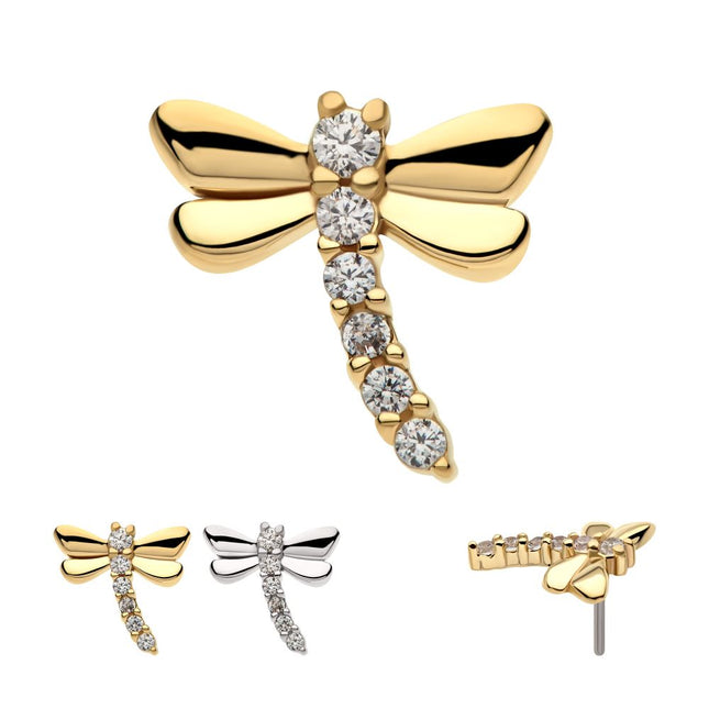Invictus 14Kt Gold Threadless Dragonfly Top with 6-Cluster Prong Set Gem