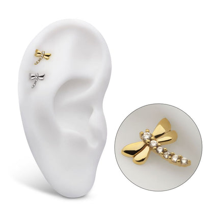 Invictus 14Kt Gold Threadless Dragonfly Top with 6-Cluster Prong Set Gem
