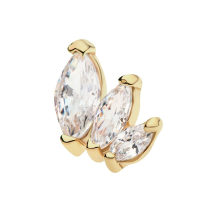 Invictus 14Kt Yellow Gold Threadless with Descending Size Marquise CZ 3-Cluster Top